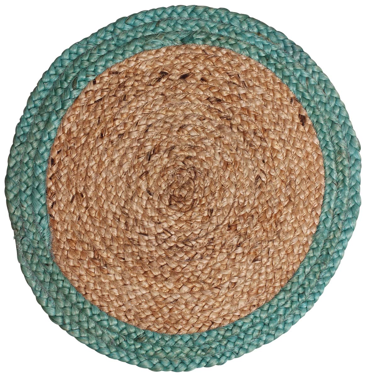 17” Round Pure Jute Mat / Rug in Bulk at Wholesale – Turquoise Beige – Hand-Braided - Home Décor & Furnishings