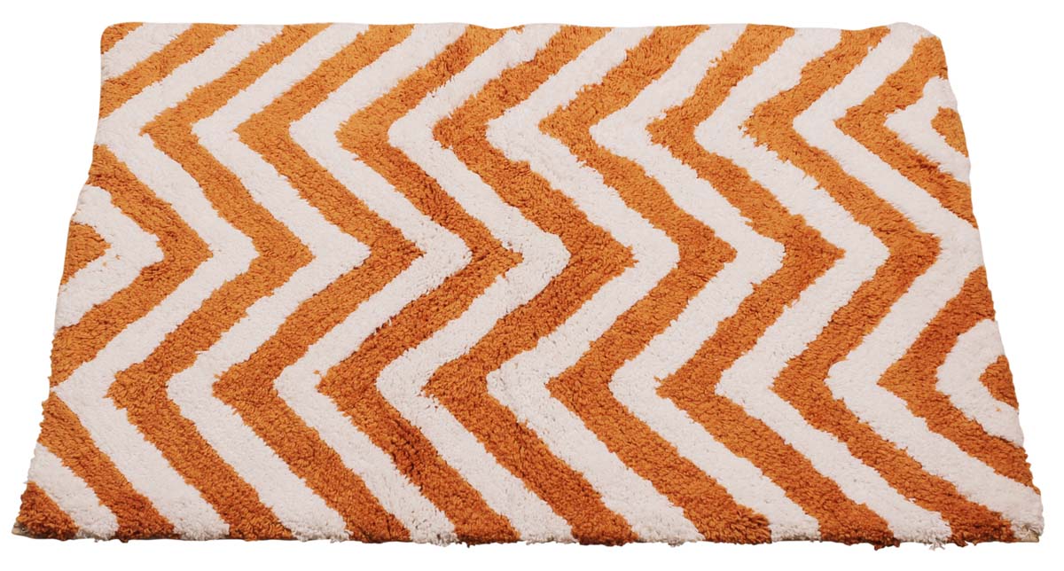 25” Pure-Cotton Non-Slip Bath Mat / Rug in Bulk at Wholesale – Brown White Chevron – Handmade Home Furnishings