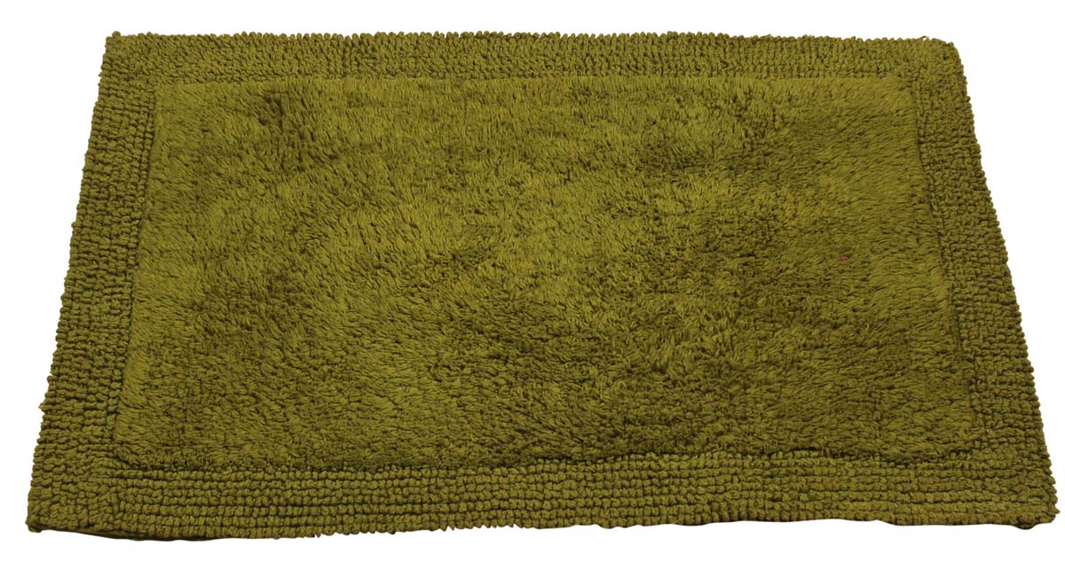 25” Pure-Cotton Non-Slip Bath Mat / Rug in Bulk at Wholesale – Dark-Green Bordered – Handmade Home Furnishings