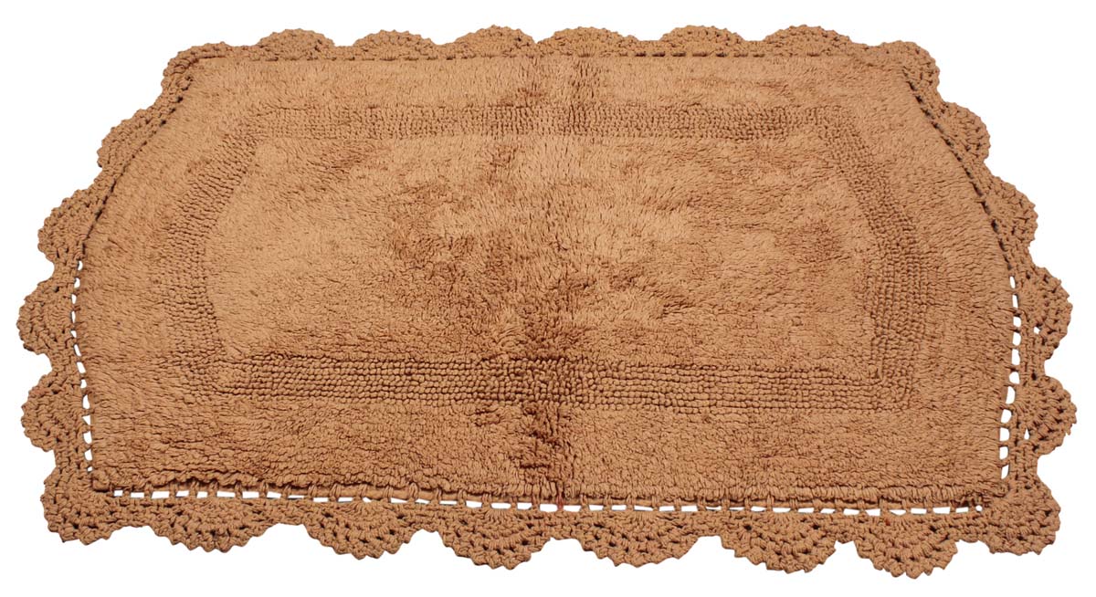 36” Pure-Cotton Non-Slip Bath Mat with Croatia Borders - Rugs in Bulk at Wholesale – Light-Brown Reversible - Home Furnishings
