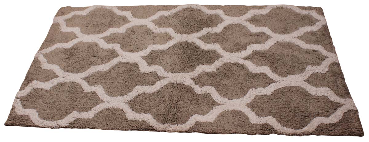 36” Tufted Cotton Non-Slip Bath Mat - Rugs in Bulk at Wholesale – Gray White Moroccan Pattern - Home Furnishings