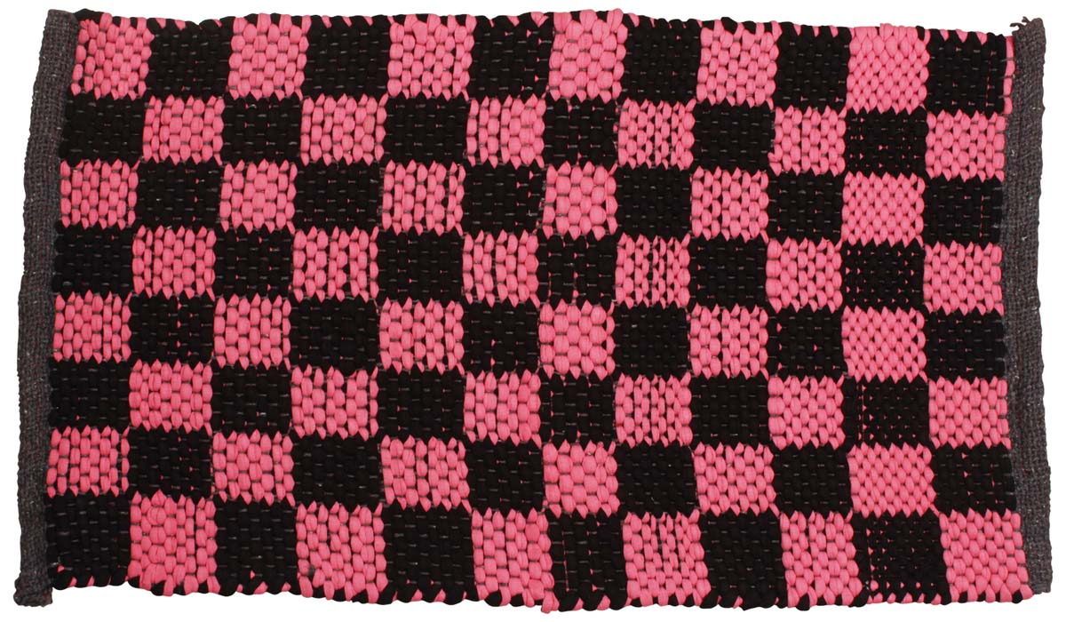 24” Cotton Chindi Door-Mat in Bulk at Wholesale – Hand-Braided Rugs – Black Dark-Pink Chequered Pattern – Artistic Home Furnishings