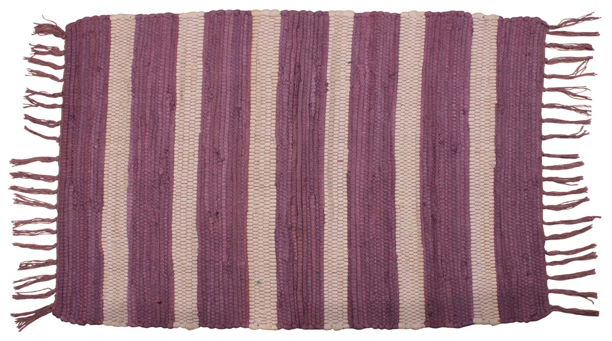 32” Cotton Chindi Door-Mat in Bulk at Wholesale – Hand-Braided Rugs – Mauve White Stripes with Tassels – Artistic Home Furnishings