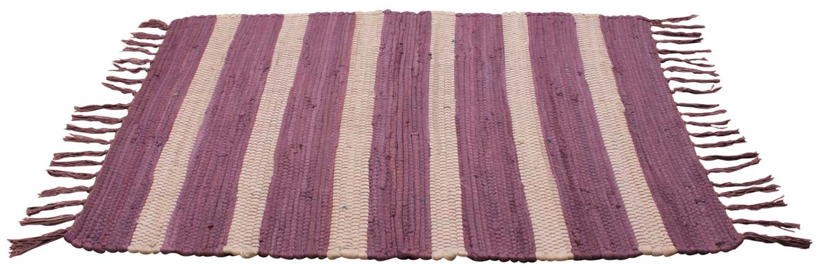 32” Cotton Chindi Door-Mat in Bulk at Wholesale – Hand-Braided Rugs – Mauve White Stripes with Tassels – Artistic Home Furnishings