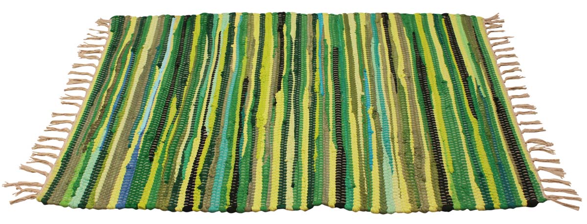 32” Green Cotton Chindi Bath Rug in Bulk at Wholesale – Hand-Braided Mats with Tassels – Colorful Bathroom & Home Furnishings