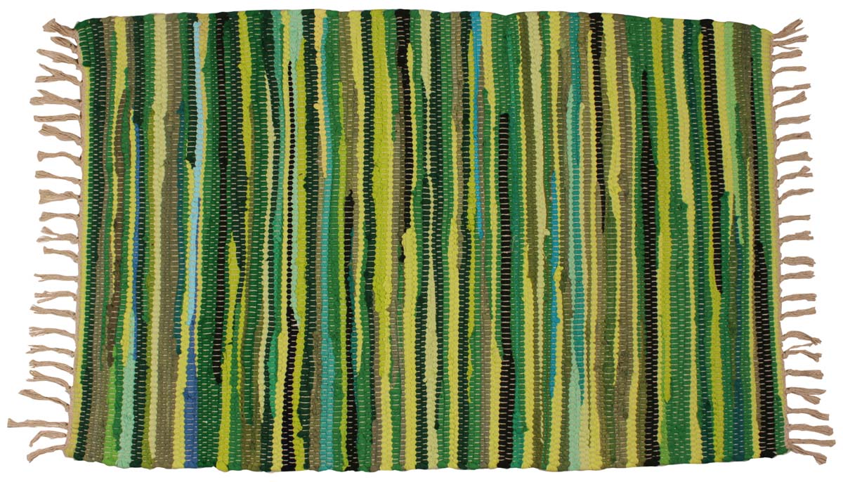 32” Green Cotton Chindi Bath Rug in Bulk at Wholesale – Hand-Braided Mats with Tassels – Colorful Bathroom & Home Furnishings