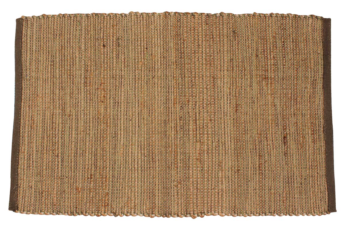 34” Handmade Bath Mat in Jute & Cotton – Green Brown in Bulk at Wholesale – Artistic Bathroom & Home Furnishings