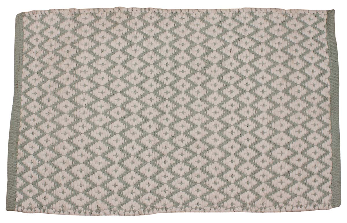 34” Handmade Cotton Paper-Chindi Rug in Bulk at Wholesale – Light-Green White Mats with Diamond Pattern – Artistic Bathroom & Home Furnishings