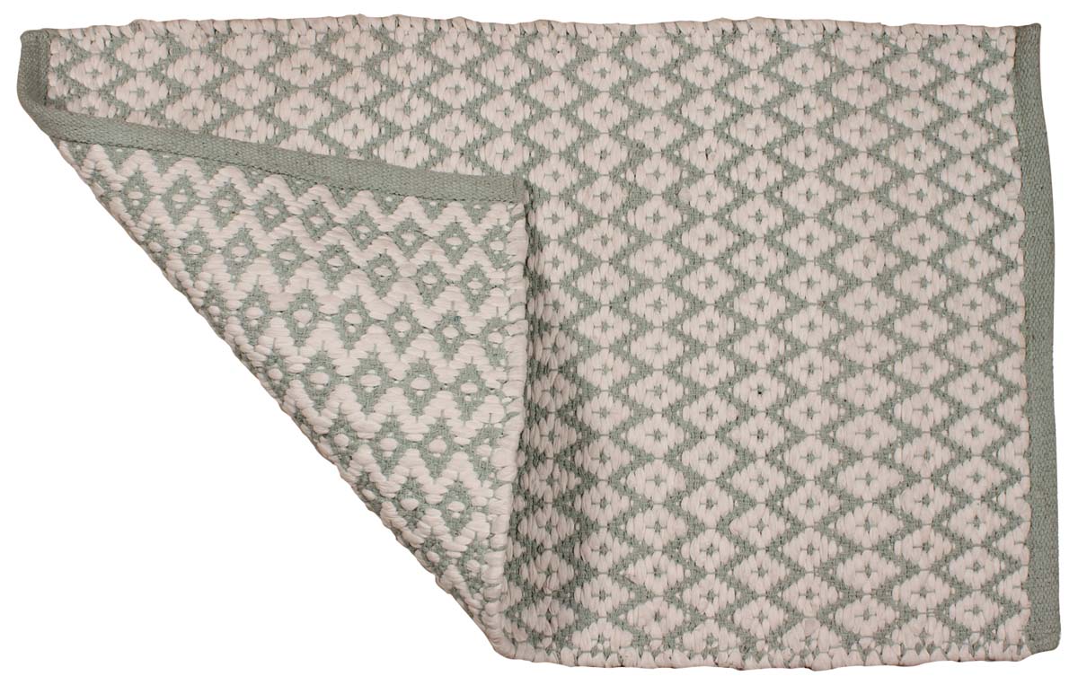 34” Handmade Cotton Paper-Chindi Rug in Bulk at Wholesale – Light-Green White Mats with Diamond Pattern – Artistic Bathroom & Home Furnishings