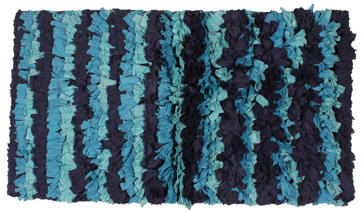 30” Handmade Blue Navy-Blue Paper-Chindi Bath-Rug in Bulk at Wholesale –Artistic Bathroom & Home Furnishings