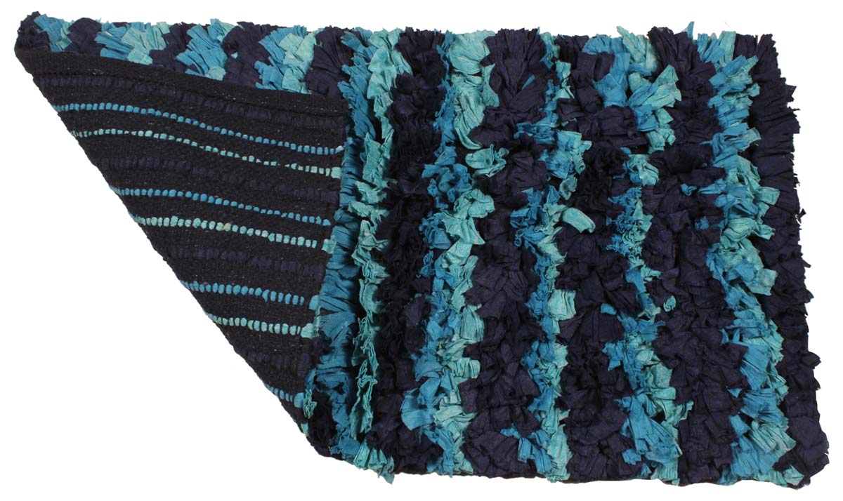 30” Handmade Blue Navy-Blue Paper-Chindi Bath-Rug in Bulk at Wholesale –Artistic Bathroom & Home Furnishings