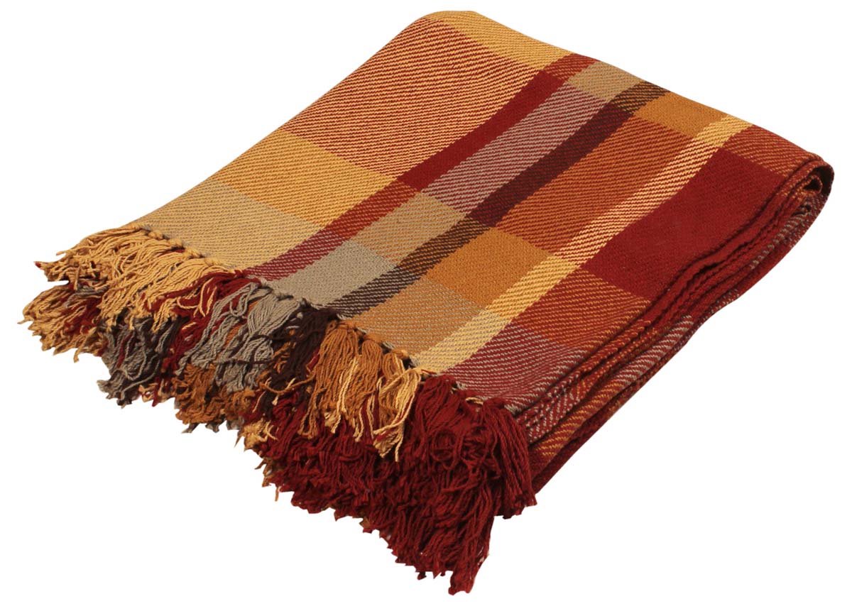 60” Pure-Cotton Maroon Chequered Throw Blanket with Tassels in Bulk at Wholesale - Home Furnishings
