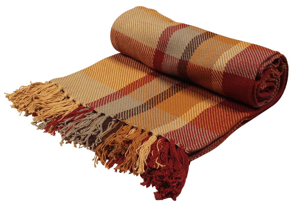 60” Pure-Cotton Maroon Chequered Throw Blanket with Tassels in Bulk at Wholesale - Home Furnishings