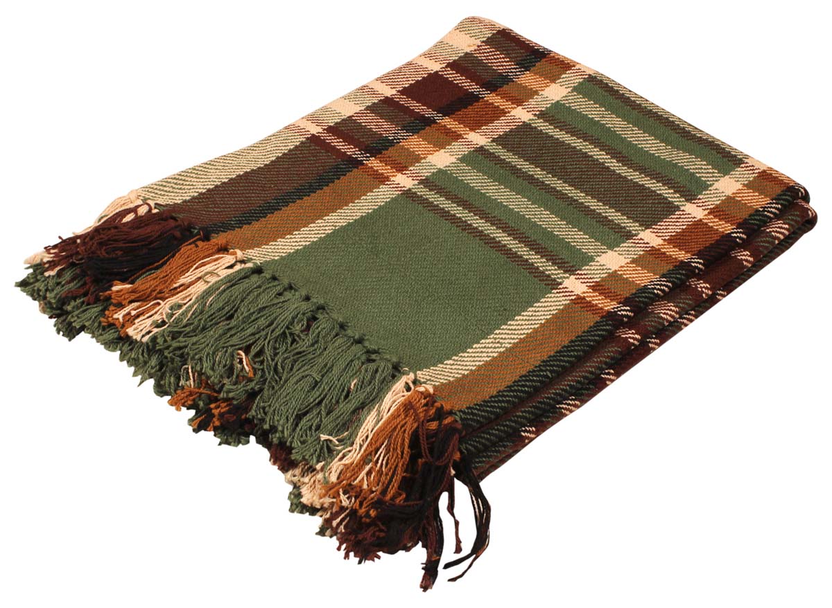 60” Pure-Cotton Green Chequered Throw Blanket with Tassels in Bulk at Wholesale - Home Furnishings