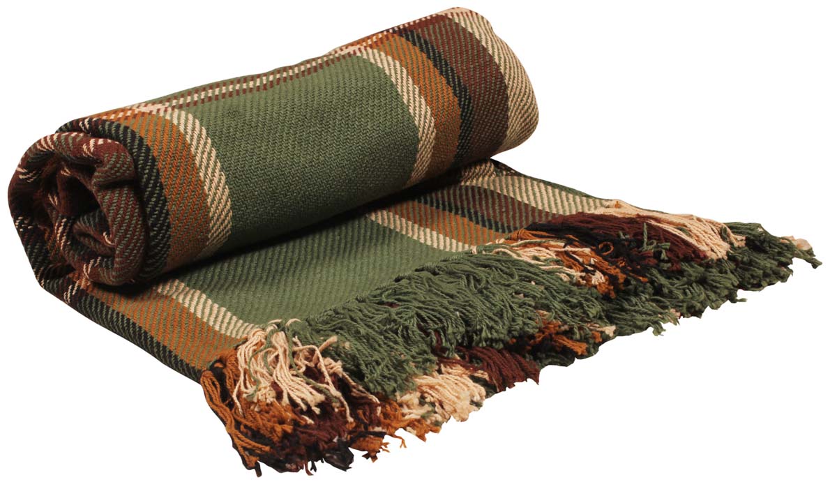 60” Pure-Cotton Green Chequered Throw Blanket with Tassels in Bulk at Wholesale - Home Furnishings
