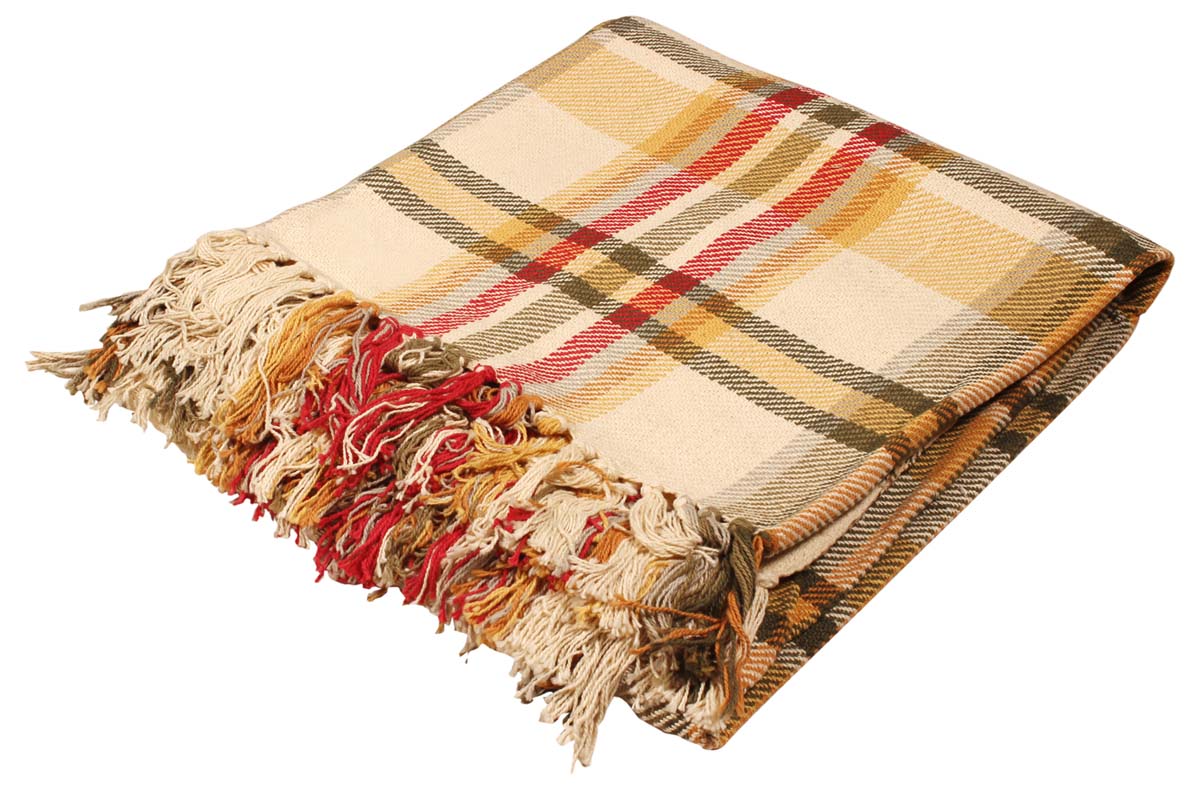 60” Pure-Cotton Multicolored Chequered Throw Blanket with Tassels in Bulk at Wholesale - Home Furnishings