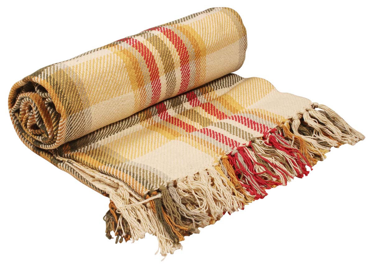 60” Pure-Cotton Multicolored Chequered Throw Blanket with Tassels in Bulk at Wholesale - Home Furnishings