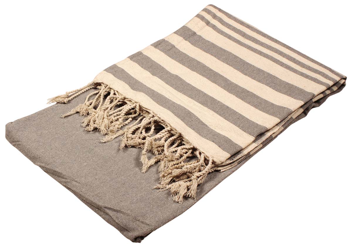 60” Pure-Cotton Gray Beige Throw Blanket in Bulk at Wholesale – Trimmed Tassels - Contemporary Home Furnishings