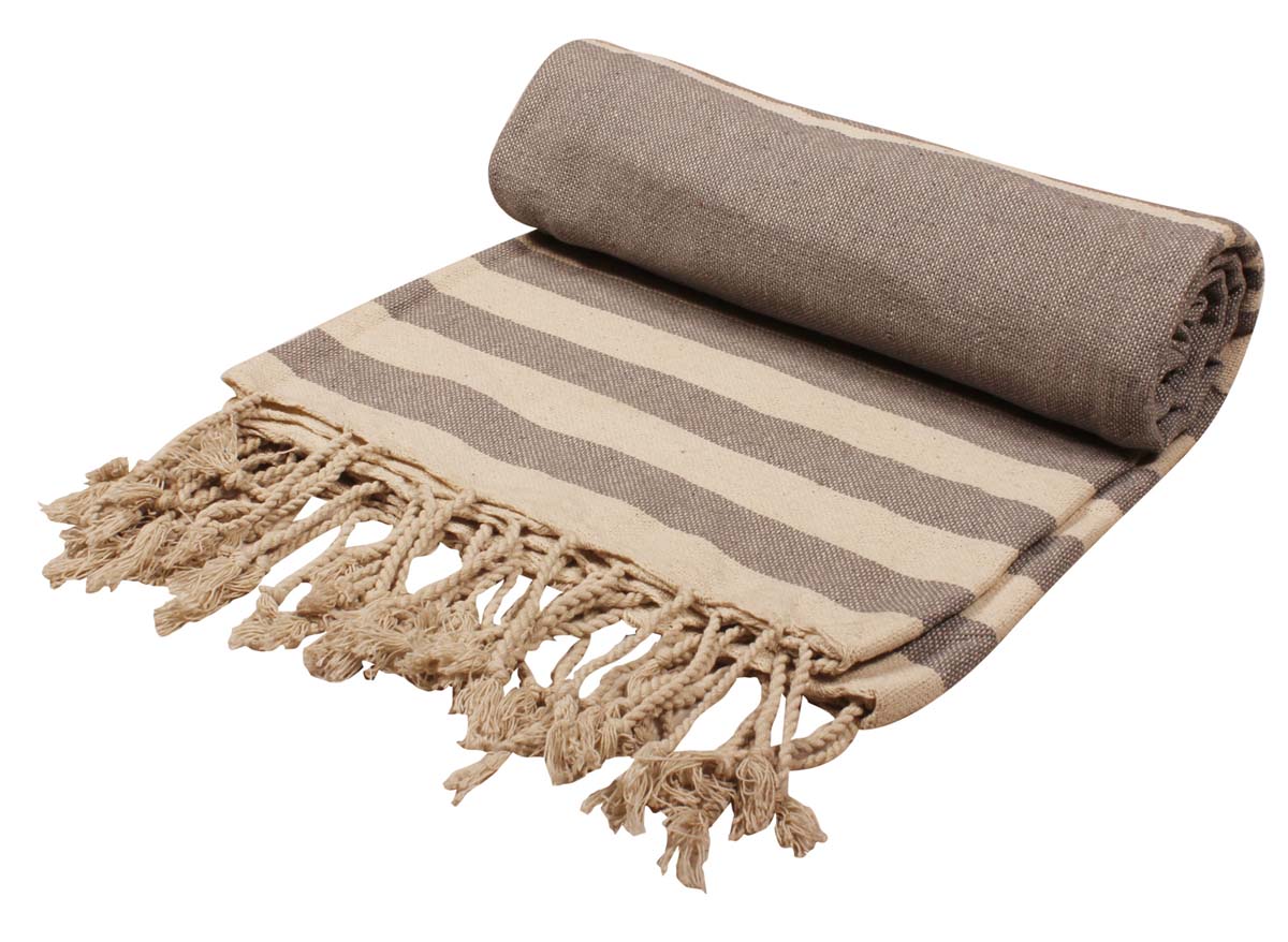 60” Pure-Cotton Gray Beige Throw Blanket in Bulk at Wholesale – Trimmed Tassels - Contemporary Home Furnishings
