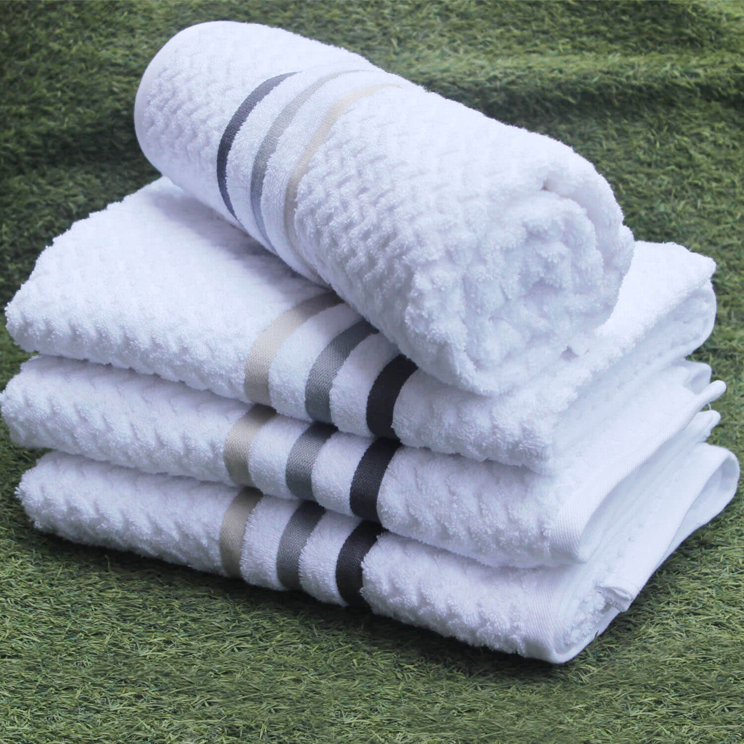 White Cotton Bath Towel with Color Stripes, Zero Twist Pattern, 56x28 Inches - Soft and Absorbent
