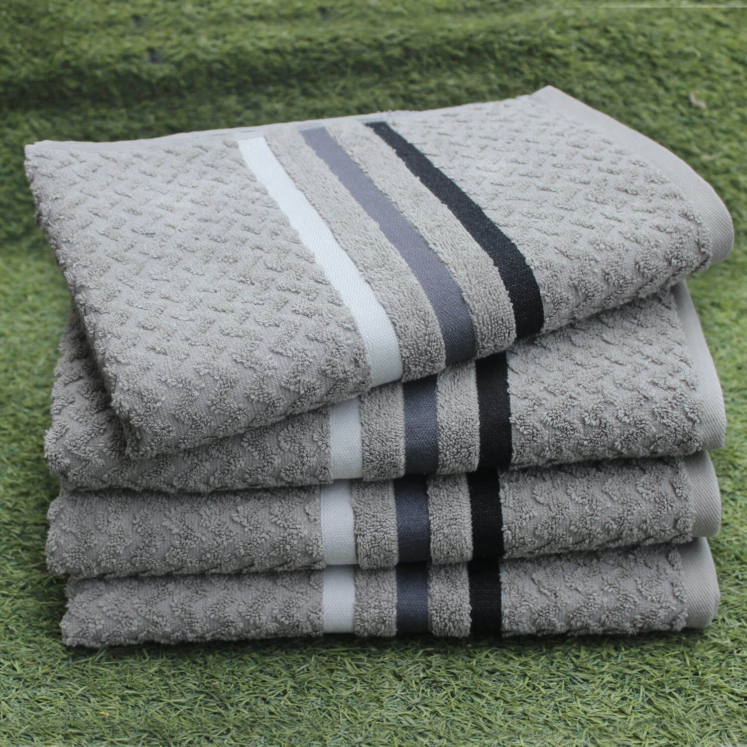 Navy Blue Bath Towel with Color Stripes, Zero Twist Pattern, 56x28 Inches - Soft and Absorbent