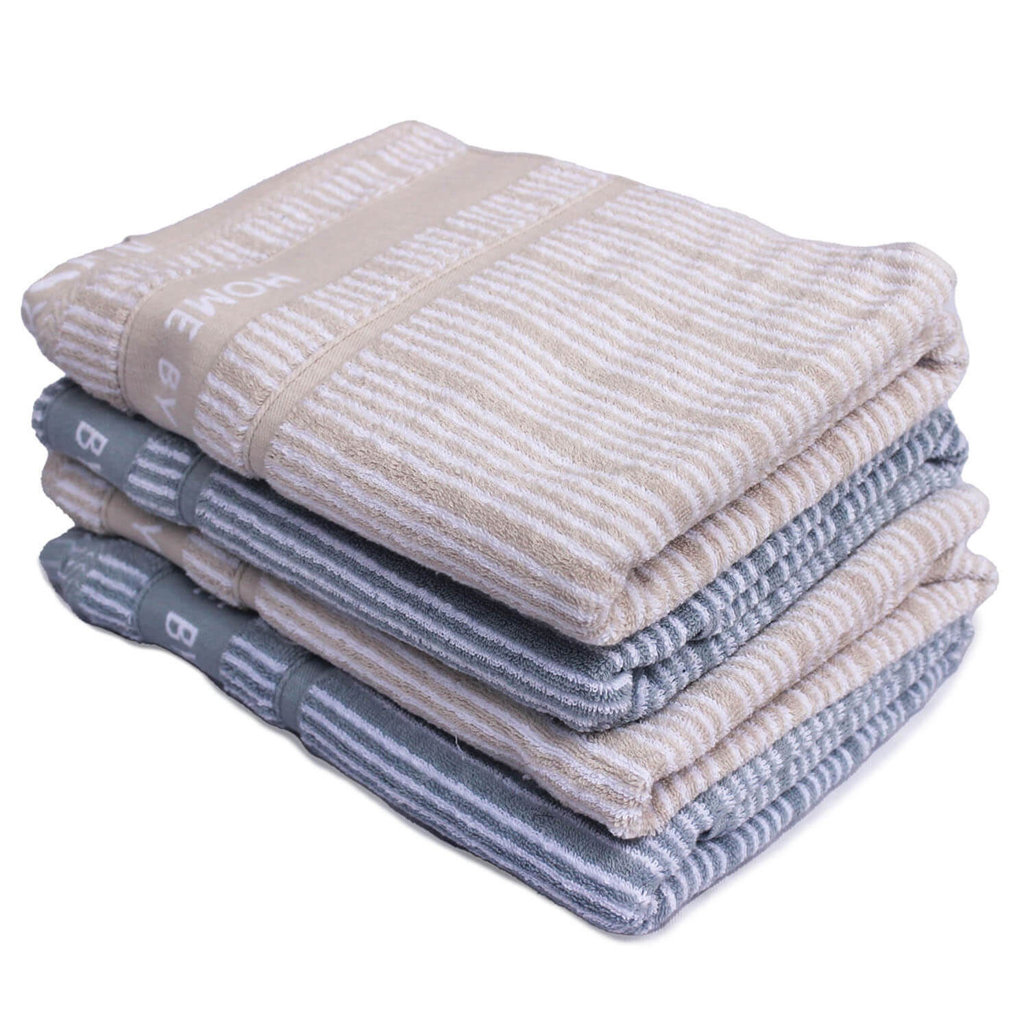 Elegant Duo-Tone  Set of 4 Gray & Beige Bath Towel, Yarn-Dyed Cotton, 24x16 Inches