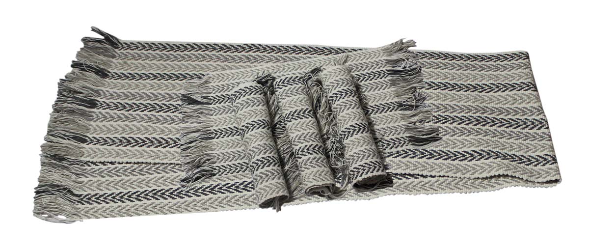 Bulk Wholesale Set of 4 Table Mats/Placemats with a Runner in White, Gray & Black Color - Hand-Woven in Cotton Threads & Finished with Tassels at Two Ends - Dining Table Decor