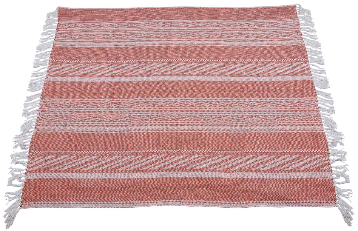 60x50” Woven Throw Blanket in Cotton with Abstract Pattern in Shades of Orange & Cream - Home Decor Furnishings - Buy in Bulk Wholesale