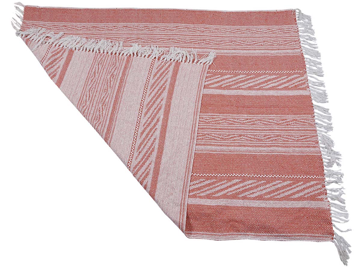 60x50” Woven Throw Blanket in Cotton with Abstract Pattern in Shades of Orange & Cream - Home Decor Furnishings - Buy in Bulk Wholesale