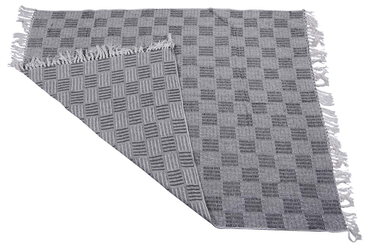 60x50” Woven Throw Blanket in Cotton with Geometric Pattern in Shades of Grey & Black - Home Decor Furnishings - Buy in Bulk Wholesale