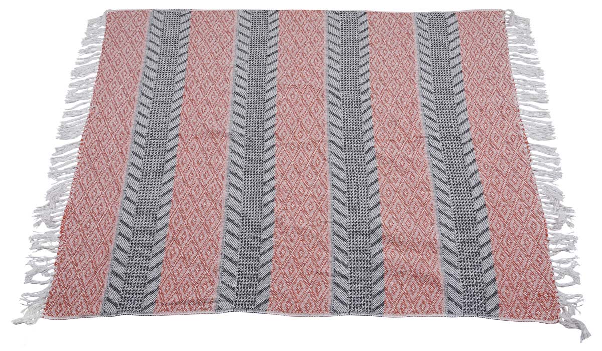 60x50” Woven Throw Blanket in Cotton with Abstract Motifs in Shades of Red, Grey & Black - Home Decor Furnishings - Buy in Bulk Wholesale