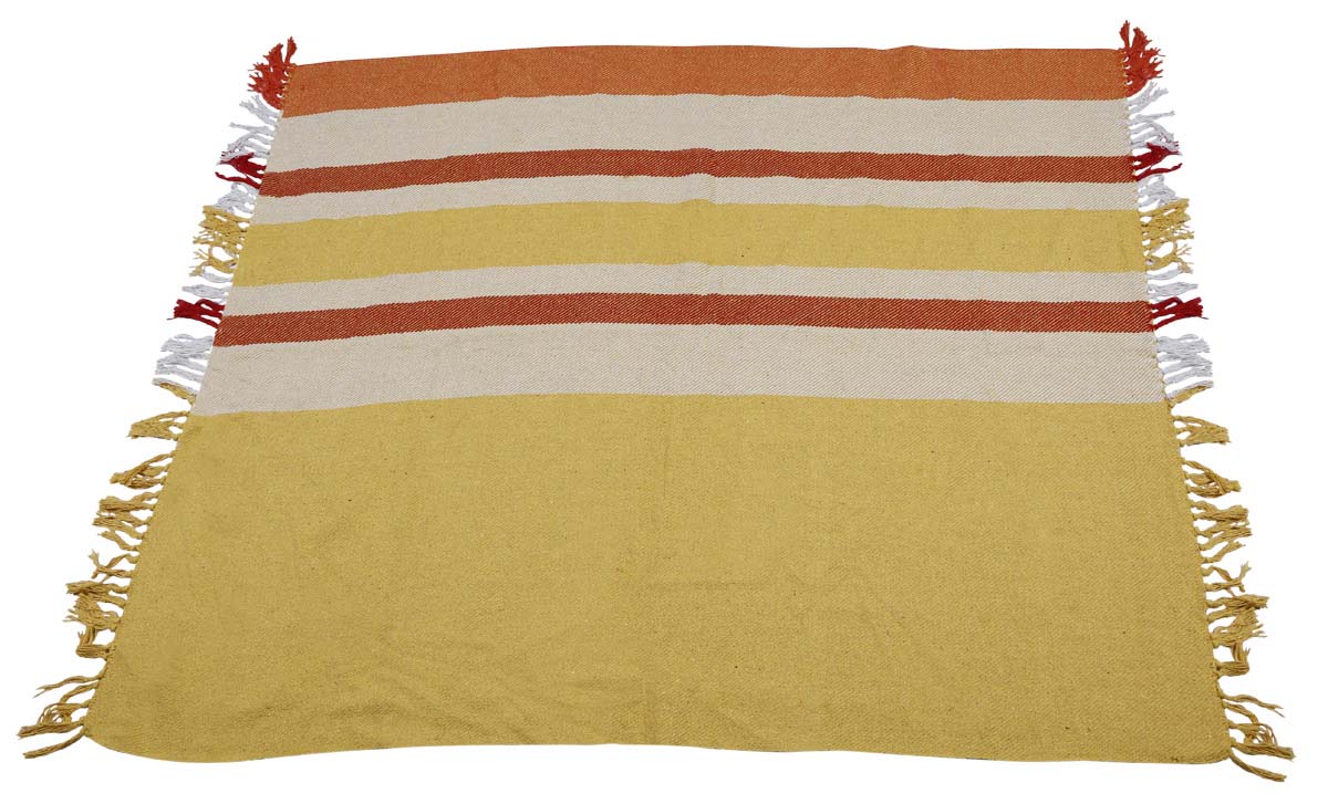 60x50” Woven Throw Blanket in Cotton with Stripes in Orange, Yellow & Beige Colors - Home Decor Furnishings - Buy in Bulk Wholesale