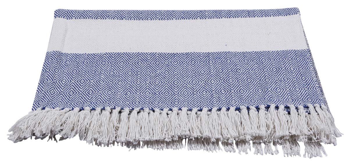 60x50" Woven Throw Blanket in Cotton with Single Stripe in White & Mauve - Home Decor Furnishings - Buy in Bulk Wholesale