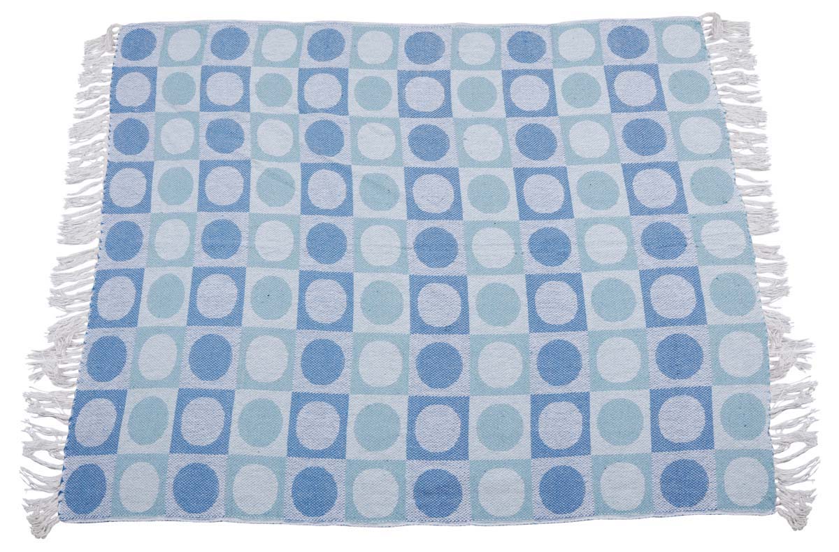 60x50" Woven Throw Blanket in Cotton with Geometric Motifs in Shades of Blue & White - Home Decor Furnishings - Buy in Bulk Wholesale