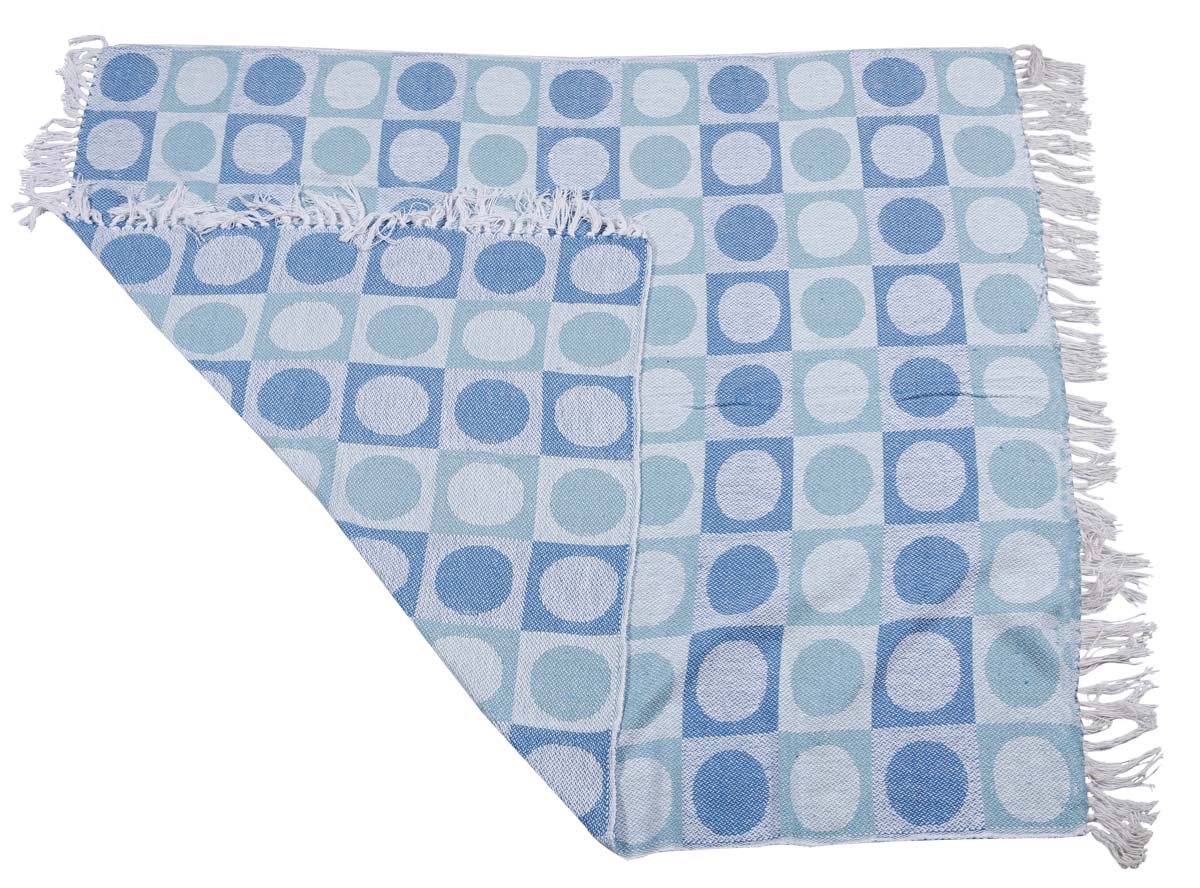 60x50" Woven Throw Blanket in Cotton with Geometric Motifs in Shades of Blue & White - Home Decor Furnishings - Buy in Bulk Wholesale
