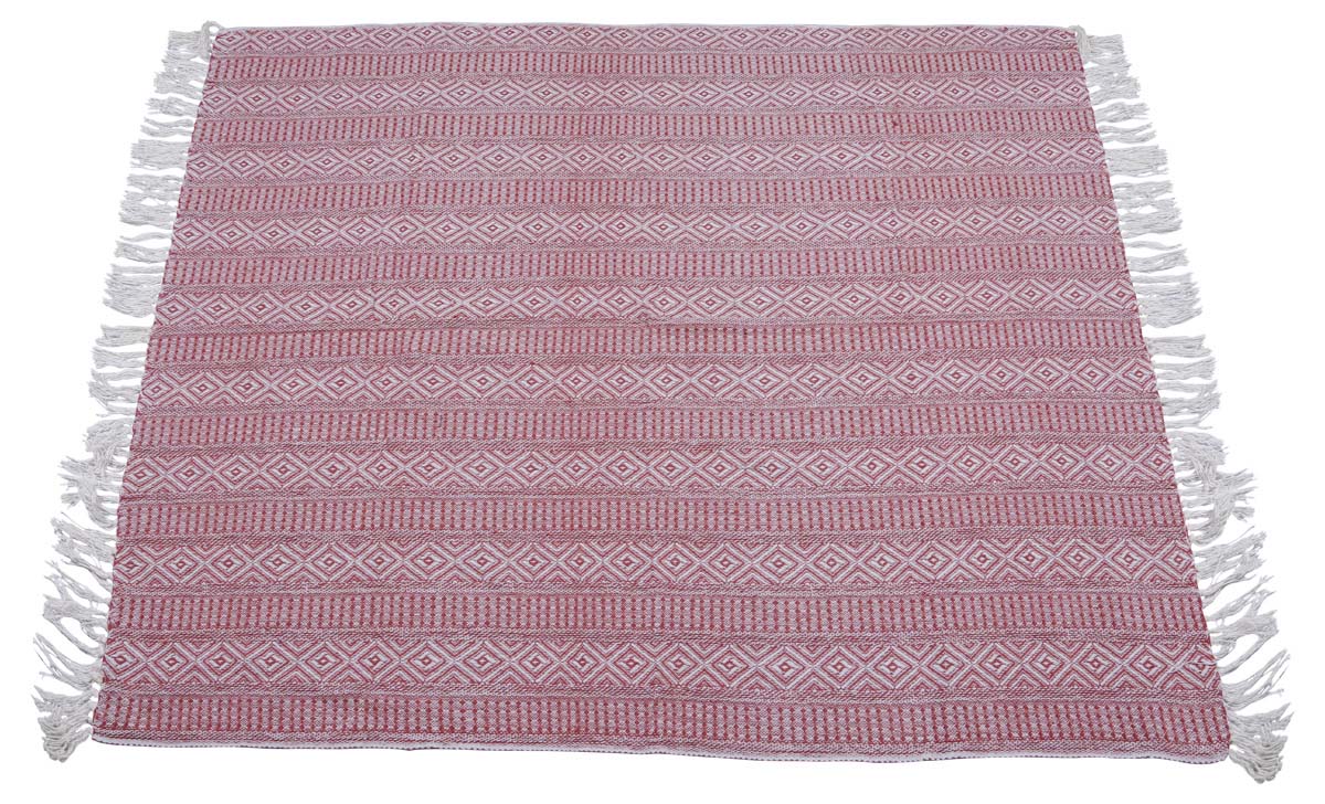 60x50" Woven Throw Blanket in Cotton with Abstract Geometric Motifs in Shades of Red & White - Home Decor Furnishings - Buy in Bulk Wholesale
