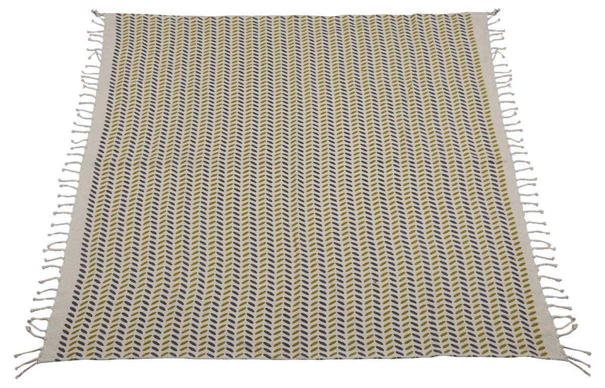 60x50" Woven Throw Blanket in Cotton with Fern Motifs in Shades of Green, Beige & Black - Home Decor Furnishings - Buy in Bulk Wholesale