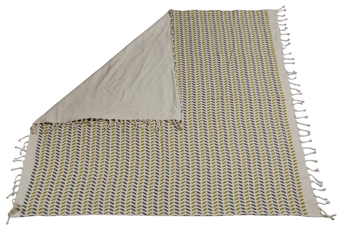 60x50" Woven Throw Blanket in Cotton with Fern Motifs in Shades of Green, Beige & Black - Home Decor Furnishings - Buy in Bulk Wholesale
