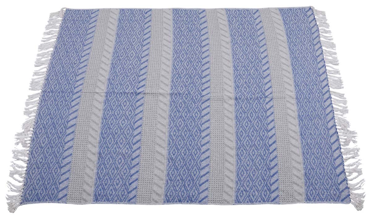 60x50" Woven Throw Blanket in Cotton with Abstract Motifs in Shades of Blue & Grey - Home Decor Furnishings - Buy in Bulk Wholesale