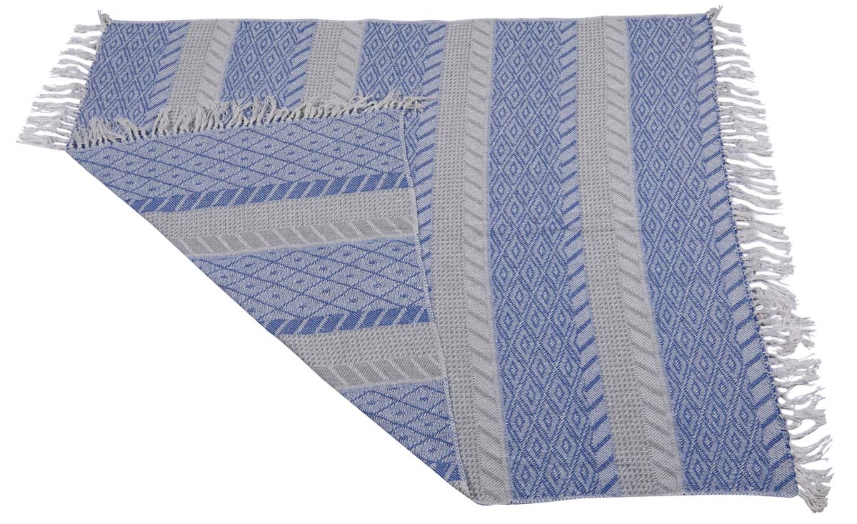60x50" Woven Throw Blanket in Cotton with Abstract Motifs in Shades of Blue & Grey - Home Decor Furnishings - Buy in Bulk Wholesale