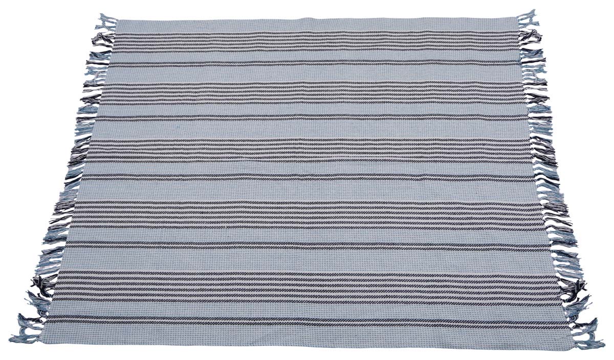 60x50” Woven Throw Blanket in Cotton with Stripes in Shades of Light-Green, White & Black - Home Decor Furnishings - Buy in Bulk Wholesale