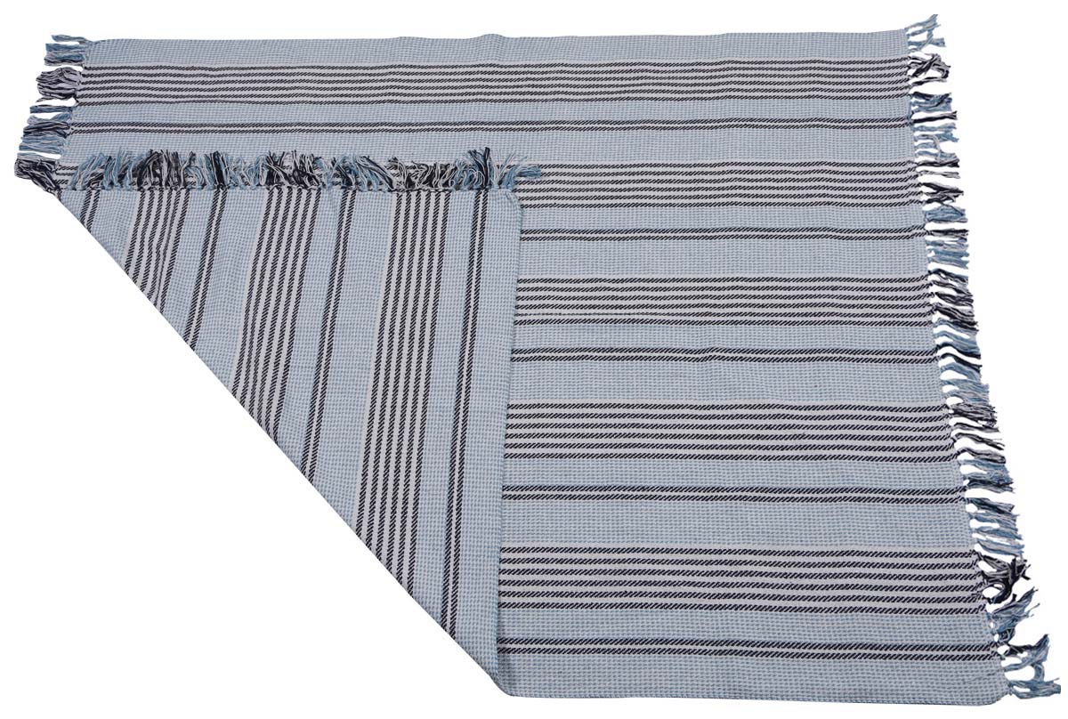 60x50” Woven Throw Blanket in Cotton with Stripes in Shades of Light-Green, White & Black - Home Decor Furnishings - Buy in Bulk Wholesale