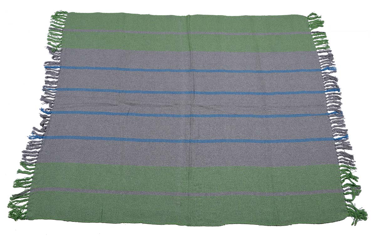60x50” Woven Throw Blanket in Cotton with Stripes in Shades of Green, Grey & Blue - Home Decor Furnishings - Buy in Bulk Wholesale