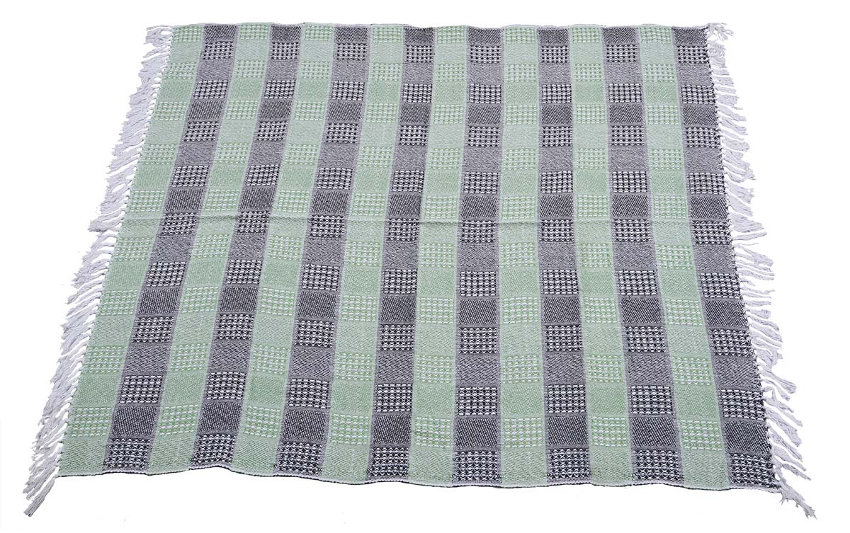60x50” Woven Throw Blanket in Cotton with Geometric Pattern in Distressed Shades of Green & Black - Home Decor Furnishings - Buy in Bulk Wholesale