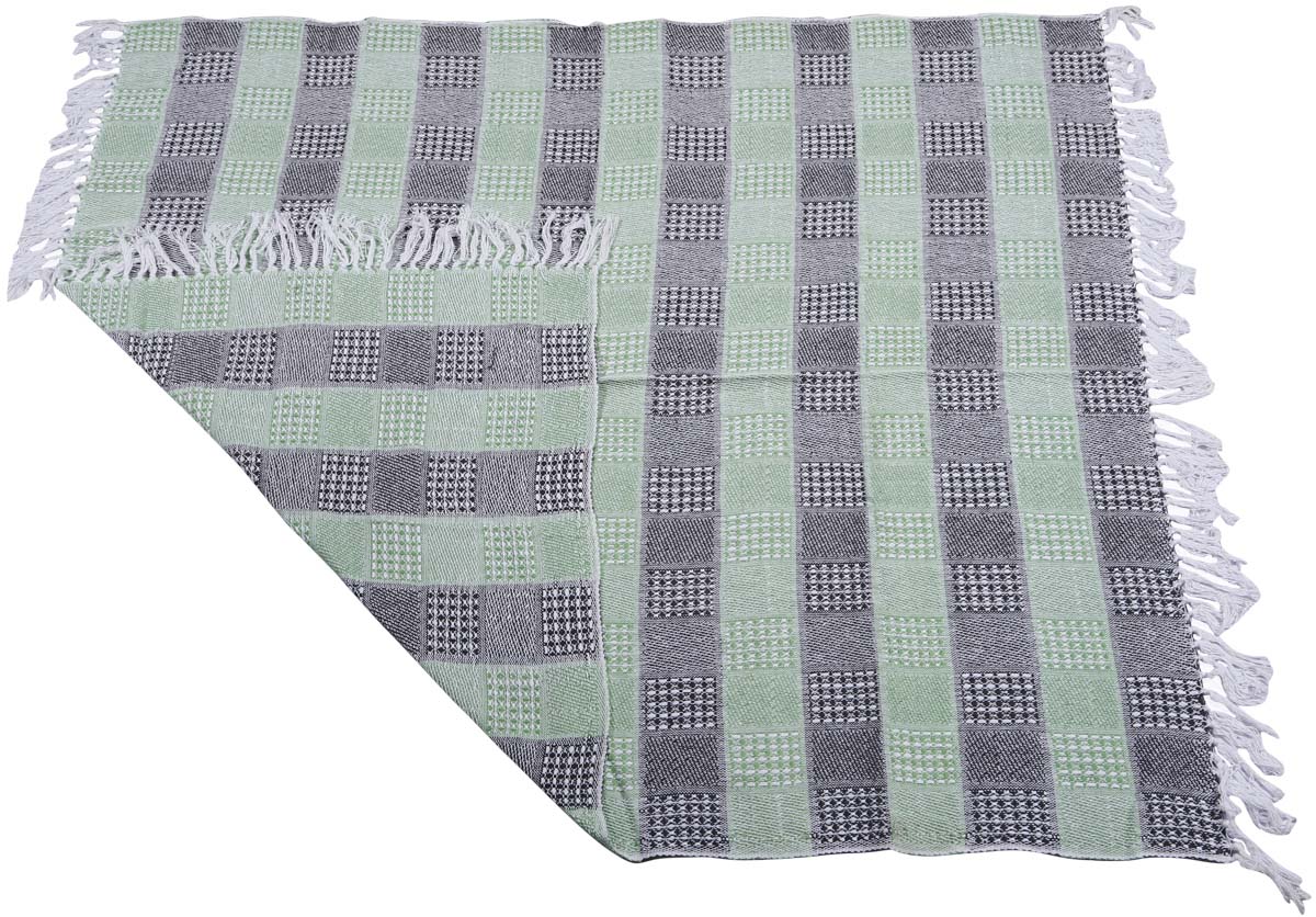 60x50” Woven Throw Blanket in Cotton with Geometric Pattern in Distressed Shades of Green & Black - Home Decor Furnishings - Buy in Bulk Wholesale