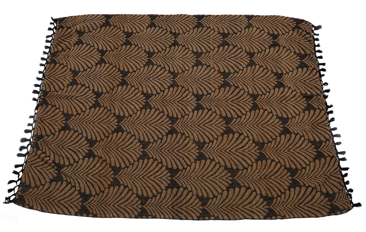 60x50" Hand-Woven Throw Blanket in Velvet & Cotton - Mustard & Brown Throw with Tassels - Home Decor Furnishings - Buy in Bulk Wholesale