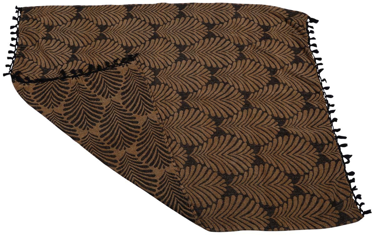 60x50" Hand-Woven Throw Blanket in Velvet & Cotton - Mustard & Brown Throw with Tassels - Home Decor Furnishings - Buy in Bulk Wholesale