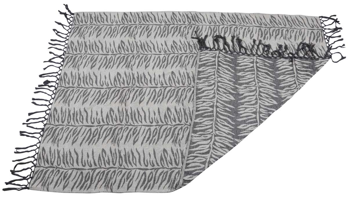 60x50" Hand-Woven Throw Blanket in Velvet & Cotton with Tiger Print - Black & Grey Throw with Tassels - Home Decor Furnishings - Buy in Bulk Wholesale