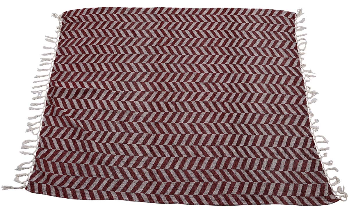 60x50" Hand-Woven Throw Blanket in Velvet & Cotton with Chevron - Cherry Red & Grey Throw with Tassels - Home Decor Furnishings - Buy in Bulk Wholesale