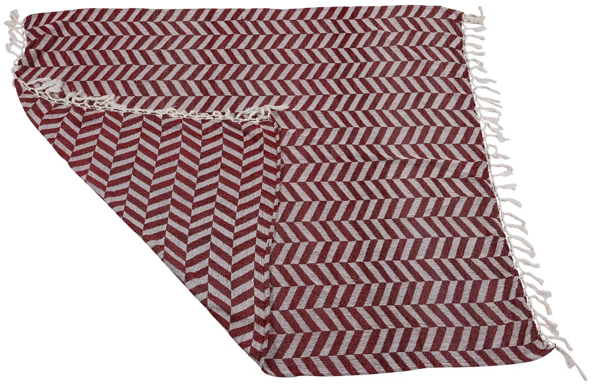 60x50" Hand-Woven Throw Blanket in Velvet & Cotton with Chevron - Cherry Red & Grey Throw with Tassels - Home Decor Furnishings - Buy in Bulk Wholesale